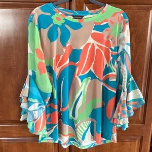 Multiples Retro Floral Blouse in Coral